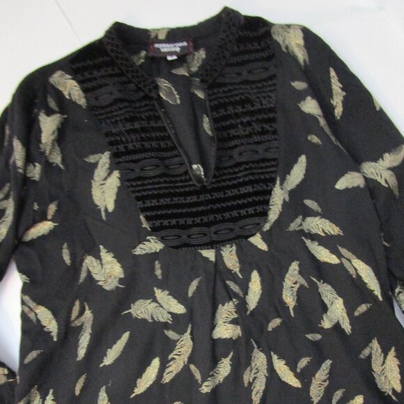 Golden Feather Top Blouse Black Rayon Georgette Bohemian - Picture 8 of 10